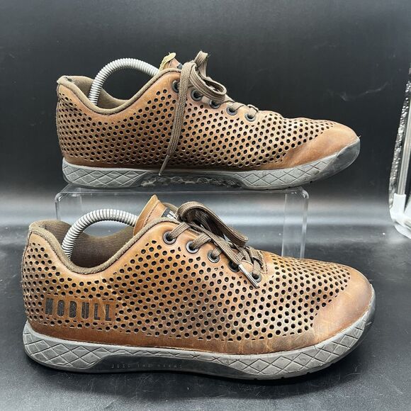 NOBULL Shoes Womens 11 Mens 9.5 Brown Leather Coffee Athletic Sneakers Trainers - Picture 1 of 7